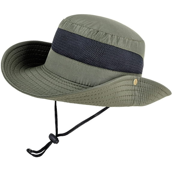 VONTER Outdoor Boonie Sun Protection Hat,Mesh Bucket Hat Wide Brim Cap,Outdoor UPF 50+ Waterproof Boonie Hat,Camping Hiking Fishing Hunting Boating Safari Cap with Adjustable Drawstring - Army green