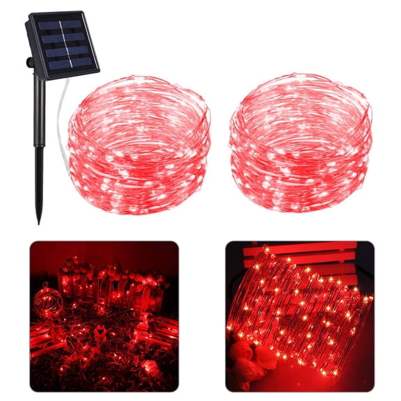 VONTER Outdoor Solar String Lights, 66Ft/200 LED Solar Powered Fairy Lights with 8 Lighting Modes Waterproof Decoration Copper Wire Lights for Patio Yard Trees Christmas Wedding Partys(Red)