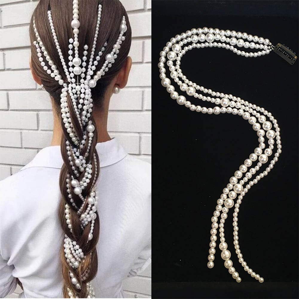 Trending! New Silver Pearl Hair Chain Hair Clip Wedding Festival Boho (4002) Amazon.com: Sakytal Boho Headpiece Silver Coins Head Chain  main image 2