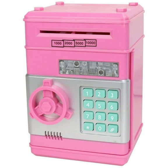 VONTER Piggy Bank Electronic Coin Bank Auto Scroll Paper Cartoon Lock Safe Box with Personal Password Setting Toys Gift for Children Kids Girls 6 7 8 9 10 Year Old (Pink)