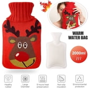 VONTER Premium Classic Rubber Hot Water Bottle and Christmas Accent Knit Cover Pom Pom Reindeer/Red