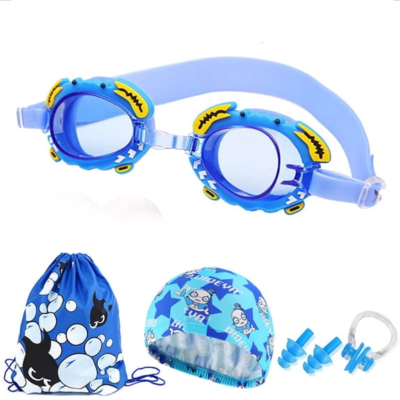 VONTER Professional Swimming Glasses Anti- fog Waterproof Swimming Goggles Swimming Eyewear with Swim Cap Ear Plugs Suit for Children Kids (Blue) Swimming Hats for Women Men