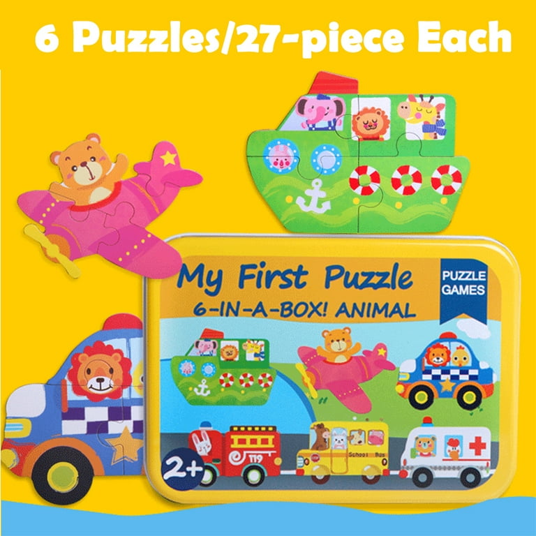VONTER Puzzle Games 6 in A Box My First Travel Vehicles Puzzle Set Wooden Jigsaw Puzzles for Toddlers Gift Portable Jigsaw Puzzles for Kids Ages 3 5 Years Old Toddlers Puzzles with an Iron Box Walmart...