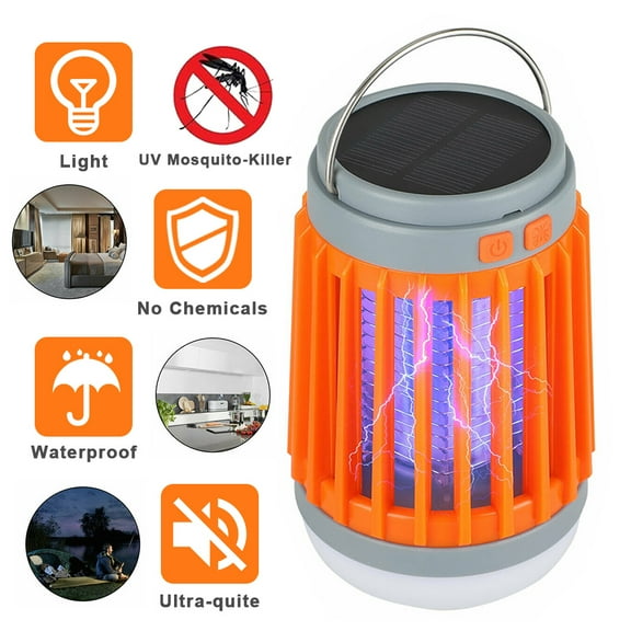 VONTER Solar Insect Killer Lamp, Waterproof Mosquito Killer and Insect Zapper Trap Solar charging, built-in battery, emergency flash lamp + outdoor lighting for indoor and outdoor use - Orange
