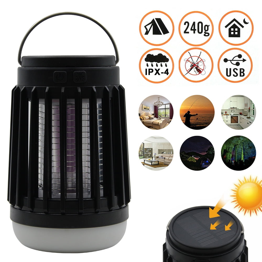 VONTER Solar Insect Killer Lamp, Waterproof Mosquito Killer and Insect Zapper Trap Solar charging, built-in battery, emergency flash lamp + outdoor lighting for indoor and outdoor use - Black