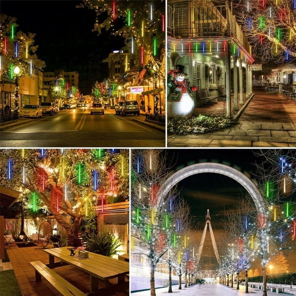 VONTER Solar Meteor Shower Rain Lights,10 Tube 360 LEDs Outdoor Christmas String Light,Waterproof Snow Falling Raindrop Icicle Cascading Decoration Lights for Party Garden Home(Multi Color)