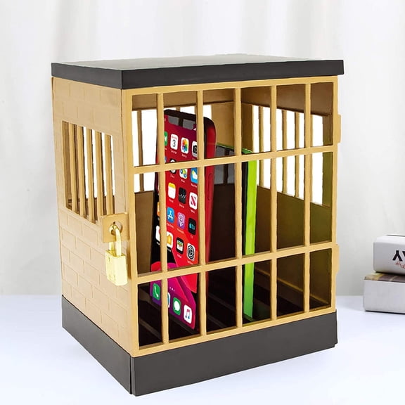 VONTER Sturdy Cell Block Cell Phone Jail with Lock and Keys,Smartphone Stand Holders Classroom Home Table Office Storage Gadget -Family Time, Party Fun Novelty Gift Idea (Yellow)