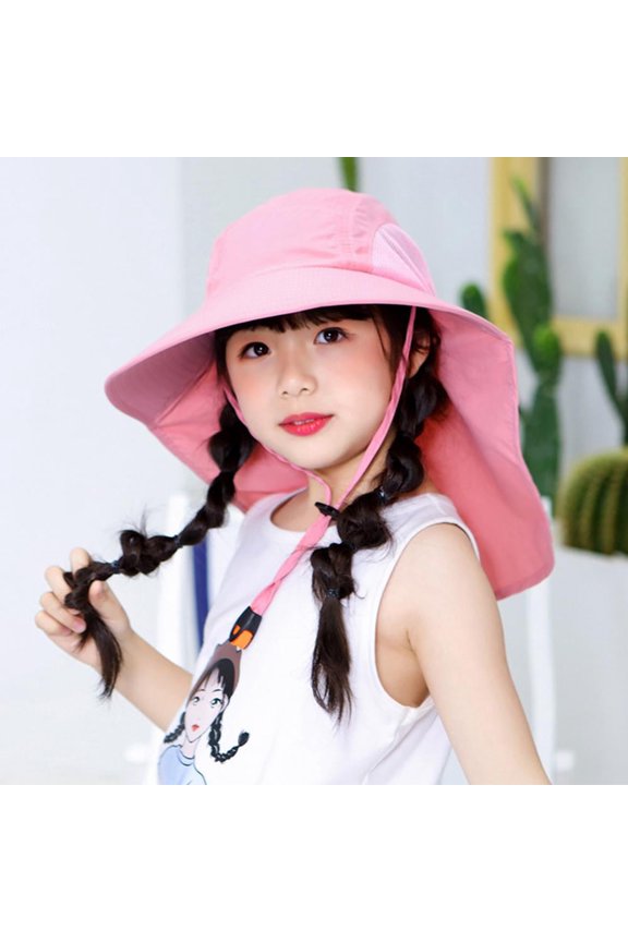Sun Hat Boys Girls with Neck Veil Sun Protection Kids Sunhats Wide Brim Gardening Safari Caps -Pink