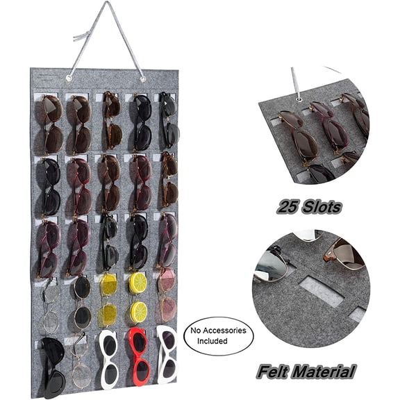 VONTER Sunglasses Organizer Storage 25 Felt slots, Hanging Dust Proof sunglasses holder, Wall Pocket Eye Glasses Organizer Display Case with Sturdy Rope