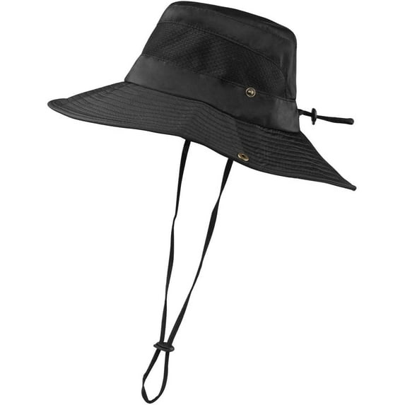VONTER Unisex Wide Brim Sun Hat,Outdoor UPF 50+ Waterproof Boonie Hat Summer UV Protection Sun Caps Camping Hiking Fishing Hunting Boating Safari Cap for Men and Women - Black