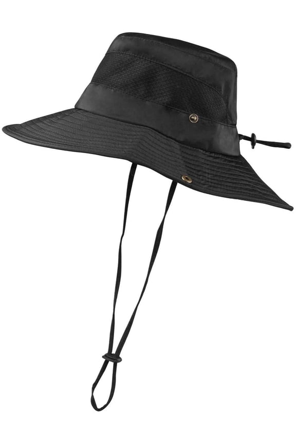 Unisex Wide Brim Sun Hat,Outdoor UPF 50+ Waterproof Boonie Hat Summer UV Protection Sun Caps Camping Hiking Fishing Hunting Boating Safari Cap for Men and Women - Black