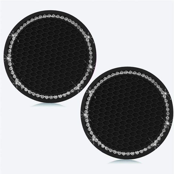 VONTER Universal Vehicle Bling Travel Auto Cup Holder Insert Coasters Crystal Rhinestone Car Interior Accessories Durable Anti Slip Silicone Car Coasters 2.75" Diameter(Pack of 2-BlACK)