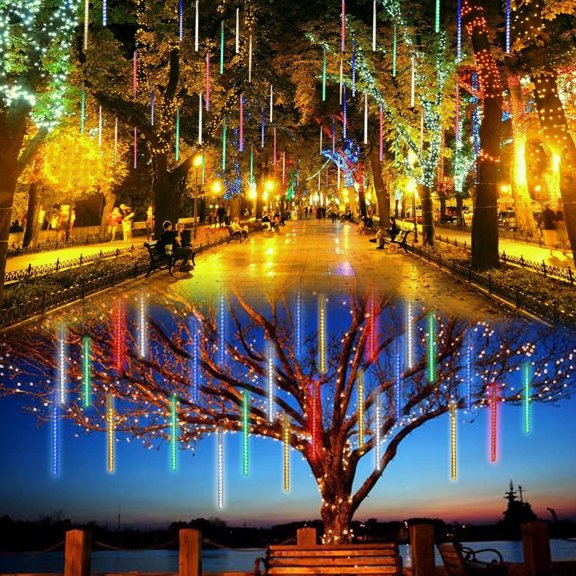 VONTER Upgraded Meteor Shower Rain Lights - Waterproof Drop Icicle Snow Falling Raindrop 10 Tube 360 LEDs Cascading Lights for Wedding Xmas Home Décor (Multi Color)