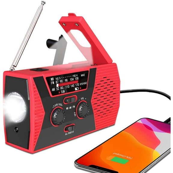 VONTER (Upgraded New Version)Emergency Solar Hand Crank Radio,NOAA Weather Radio,Self Powered Portable Radio,AM/FM,LED Flashlight, Reading Lamp,2000mAh Power Bank,SOS Alarm for Outdoor Household