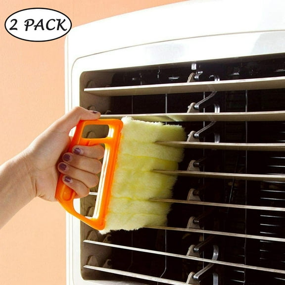 VONTER VONTER Washable Venetian Blind Slat Dust Cleaner Air Conditioner 7 Finger Dusting Clean Tool Mini Air Conditioner 7 Finger Dusting Clean Tool Mini Blind Duster Brush-Orange-2pack