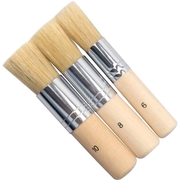 VONTER Wooden Stencil Brush (3 Pcs) - Natural Bristle Paint Brush for Acrylic Painting, Oil Painting, Watercolor Painting, Stencil Project, Card Making and DIY Art Crafts