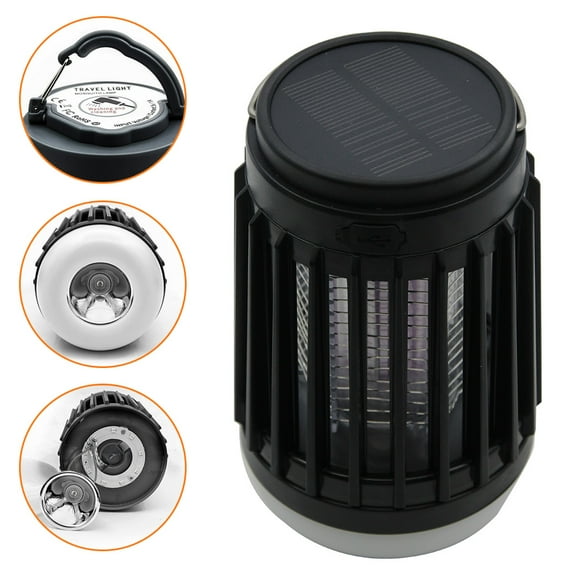 VONTER Zappers Killer,LED Electric USB Shock Mosquito Killer Fly Bug Zapper Lamp Pest Trap Light,Electric Fly Killer Light with Camping Lantern, Solar Powered for Indoor Outdoor - Black