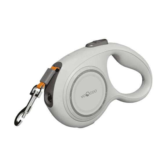 VOOCOO Go! 10ft Retractable Dog Leash with LED Light Tangle-Free, Heavy-Duty Leash for Large Dogs, High-Strength Design with Anti-Slip Handle & One-Button Lock Grey