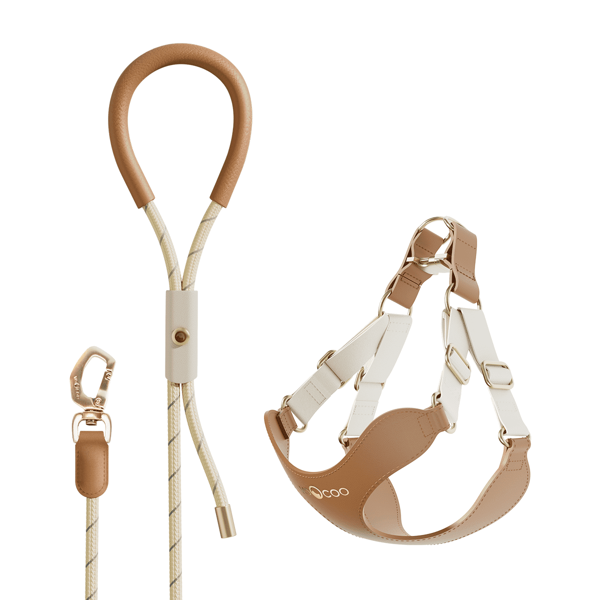 VOOCOO Dog Harness and Leash Set, No Pull No Choke Neck & Chest Adjustable Pet Harness for Small, Medium Dogs, Soft PU Leather Dog Harness with Reflective Anti-Twist Dog Leash for Puppy, Kitten, Cats
