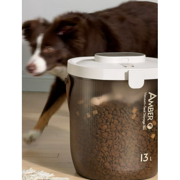 VOOCOO Vacuum Pet Food Storage Container, Automatic Vacuum Sealed Storage Bin with Airtight Lids for Dog Food, Cat Food, and Bird Feed, Rechargeable Airtight Dry Pet Food Bucket Up to 13 L, 16.5 lbs