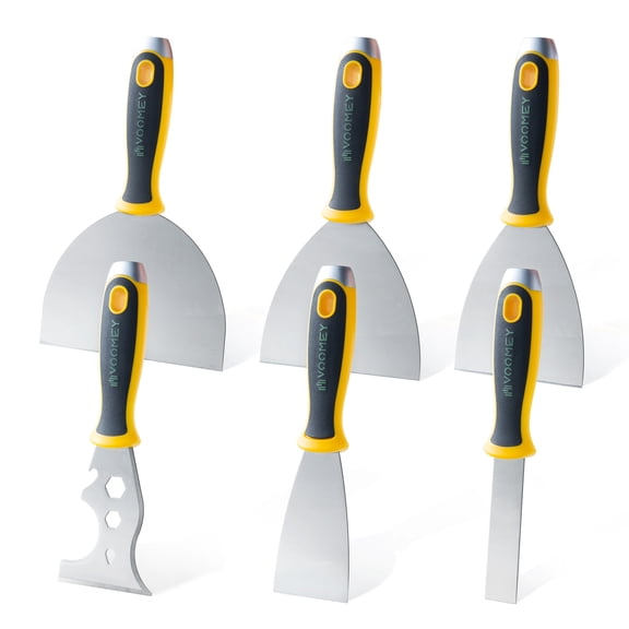 VOOMEY 6PCS 420 Stainless Steel Putty Knife Set, Drywall Taping Knife & Paint Scraper for Wall Repair, Putty Applying, Wallpaper Removing