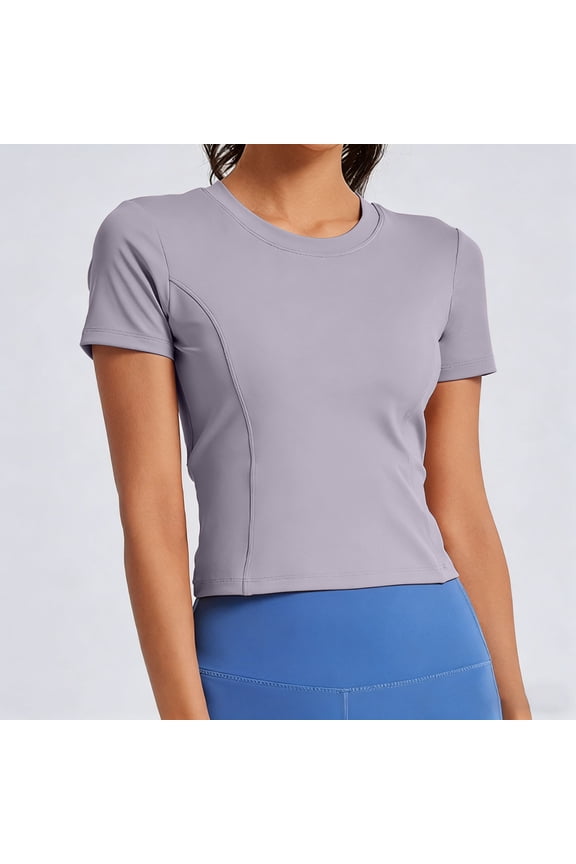 Womens Crop Top for Workout & Yoga - Athletic Short Sleeve Gym Shirt, Moisture Wicking Slim Fit Running Top in Nylon Spandex,Size S