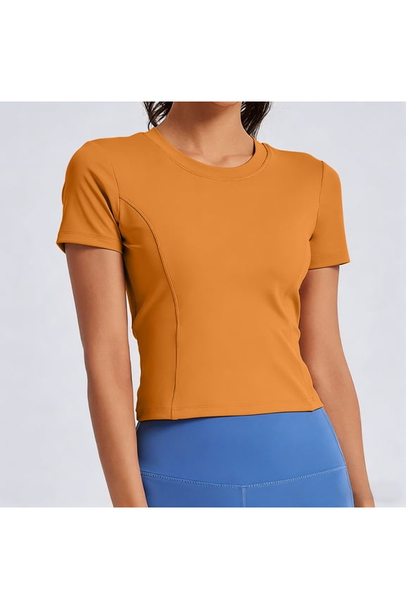 Womens Cropped Workout Top - Yoga & Running Shirt Sleeve for Fitness, Moisture Wicking Nylon Spandex Slim Fit Gym Tee,Size S