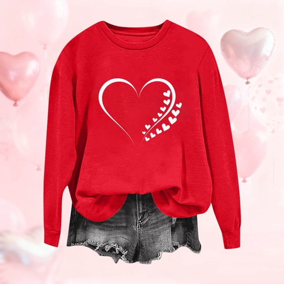 VOONCAS Womens Shirts Spring Fall Ladies Tops Valentine's Day Graphic Casual Crew Neck Red Long Sleeve Shirts for Women Size 2XL