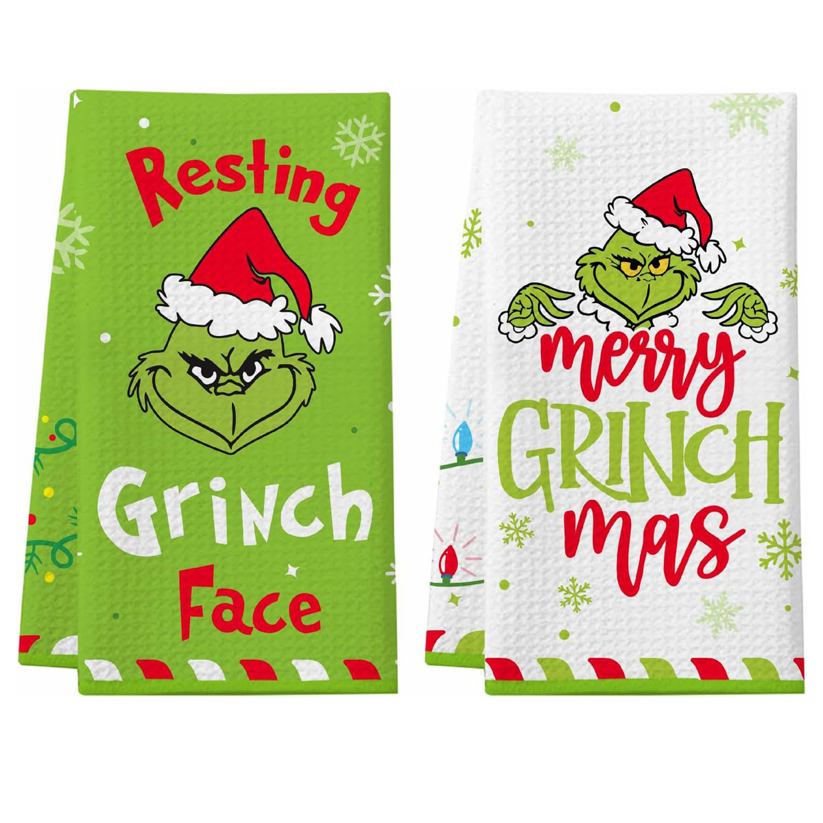 VOOPET 2PCS Christmas Grinch Kitchen Towels, Funny Cartoon Grinch