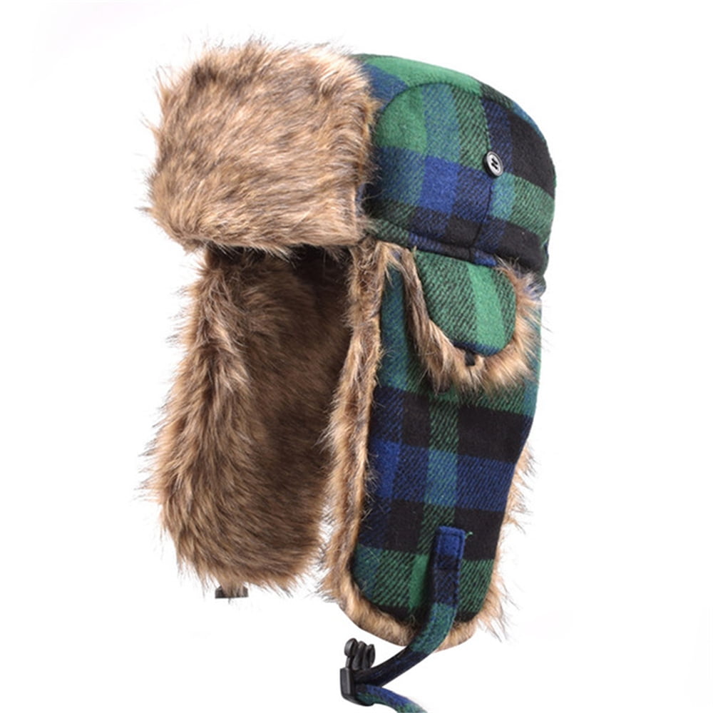 VOOPET Unisex Plaid Aviator Winter Trapper Hat With Ear Flaps Warm