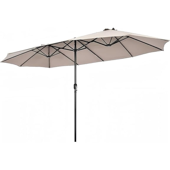 VOOYA HOME 15FT Double-Sided Patio Umbrella Large Outdoor Market Umbrella with Crank, UV Protection, Water-Resistant Fabric for Backyard, Garden, Pool (Base Not Included) Beige