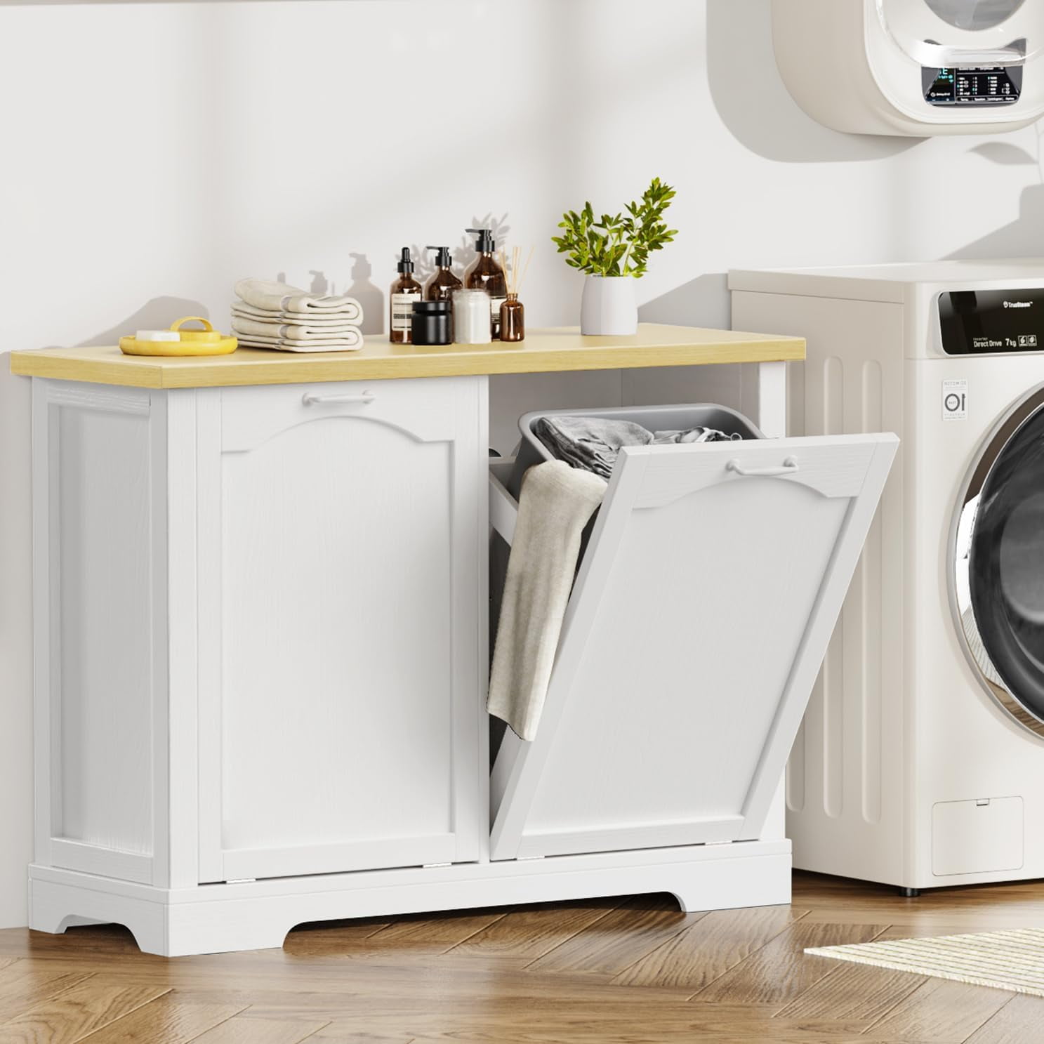 VOPEAK Tilt Out Trash Can Cabinet, Farmhouse Tilt Out Laundry Hamper ...
