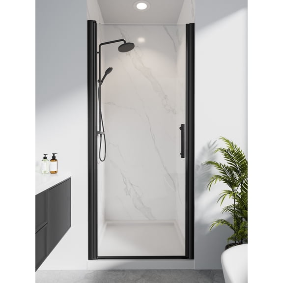 VOPED 32-34"W x 72"H Shower Door,Frameless Pivot Shower Door with 6mm Tempered Glass,Quiet Closing,Reversible Installation,180°lnward & Outward Opening