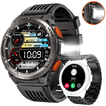 VOPOCO 3ATM Waterproof Smart Watch for Men with LED Flashlight 1.45'' HD Rugged Smartwatch with 530mAh Big Battery Compass Altitude Barometer SOS Alarm Activity Tracker for iOS Android