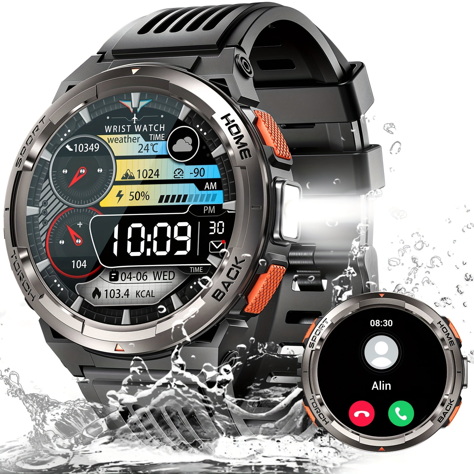 VOPOCO 3ATM Waterproof Smart Watch for Men with LED Flashlight 1.45 ...