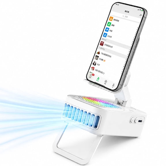 JELLOO Foldable Desktop Fan with 360° Rotating Phone Stand, Large Battery, Portable Cell Phone, with RGB Lighting Effect, Tech Gifts for Men Women