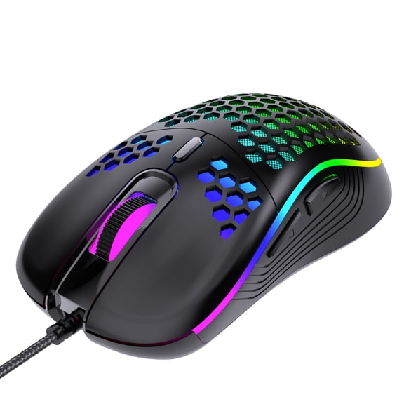 VOPOCO Honeycomb Wired Gaming Mice with RGB On/Off Switch, 7200 Adjustable DPI, Ergonomic Lightweight Design & High Precision Sensor for PC/Mac Gamers Black