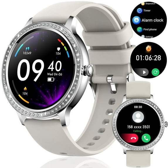 VOPOCO I70D1 Smart Watch for Women with Diamonds, 1.32” Full Touchscreen Smartwatch with 20 Sports Modes IP67 Waterproof Pedometer Compatible with iOS Android