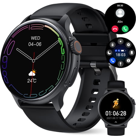 VOPOCO K58 Smart Watch for Men 1.43" Big Screen AMOLED Always On Display Watch 100+ Sports Modes Full Touchscreen Smartwatch Compatible Compatibility with iOS Android, Black, 1pc