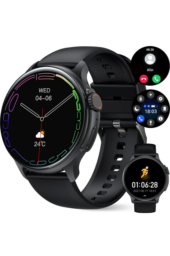 K58 Smart Watch for Men 1.43" Big Screen AMOLED Always On Display Watch 100+ Sports Modes Full Touchscreen Smartwatch Compatible Compatibility with iOS Android, Black, 1pc