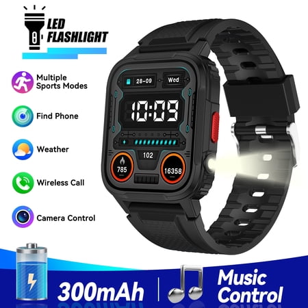 VOPOCO LW9B Smartwatch for Men with Flashlight 1.95" HD Touch Screen Watch IP68 Waterproof 300mAh Smart Watch Compatible with iOS Android, 1pc