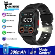 VOPOCO LW9B Smartwatch for Men with Flashlight 1.95 HD Touch Screen Watch IP68 Waterproof 300mAh Smart Watch Compatible with iOS Android, 1pc