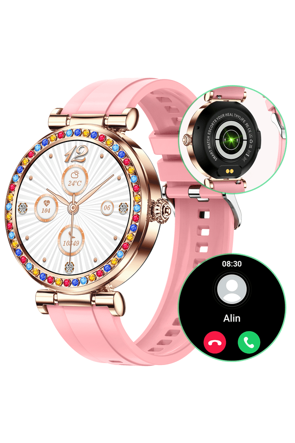 Ladies Smart Watch, 1.27" HD Touch Screen Diamond-studded Menstrual Cycles Watch with 100+ Sports Modes Tracker, iPhone Android