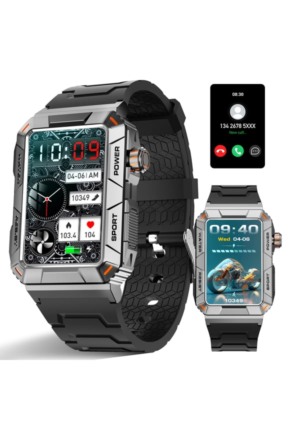 MT88 Rugged Smartwatch Big Screen HD Smart Watch for Men IP67 Waterproof Outdoor Watch Compatible with iOS Android, 1pc