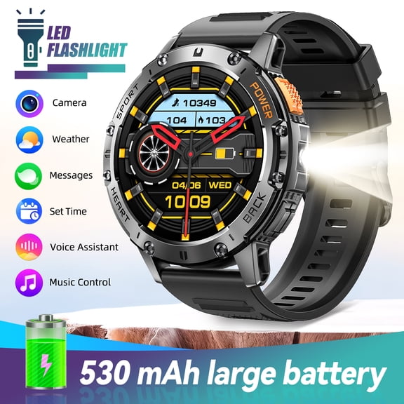 VOPOCO Men Rugged Smart Watch 1.43" AMOLED HD Screen, Bluetooth Calling Fitness Watch with 100+ Sports Modes, 530mAh Large Battery Outdoor Smartwatch Compatible with iOS Android