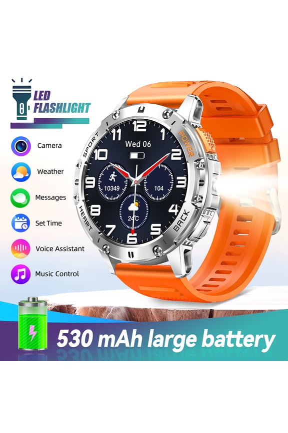 Men Rugged Smart Watch 1.43" AMOLED HD Screen, Bluetooth Calling Fitness Watch with 100+ Sports Modes, 530mAh Large Battery Outdoor Smartwatch Compatible with iOS Android