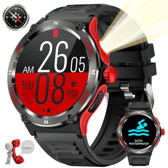 VOPOCO Military Smart Watch for Men(Answer/Call), with Flashlight 3ATM Waterproof 1.53'' HD Screen Big Battery Sport Smartwatch, 100+ Sport Modes Fitness Tracker With Compass for iPhone Android