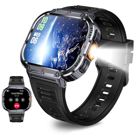 NX23 Smart Watch for Men with Flashlight 2.0'' HD Big Screen Rugged Smart Watch, 400mAh Battery, 100+ Sports Modes Watch for iOS Android, 1pc