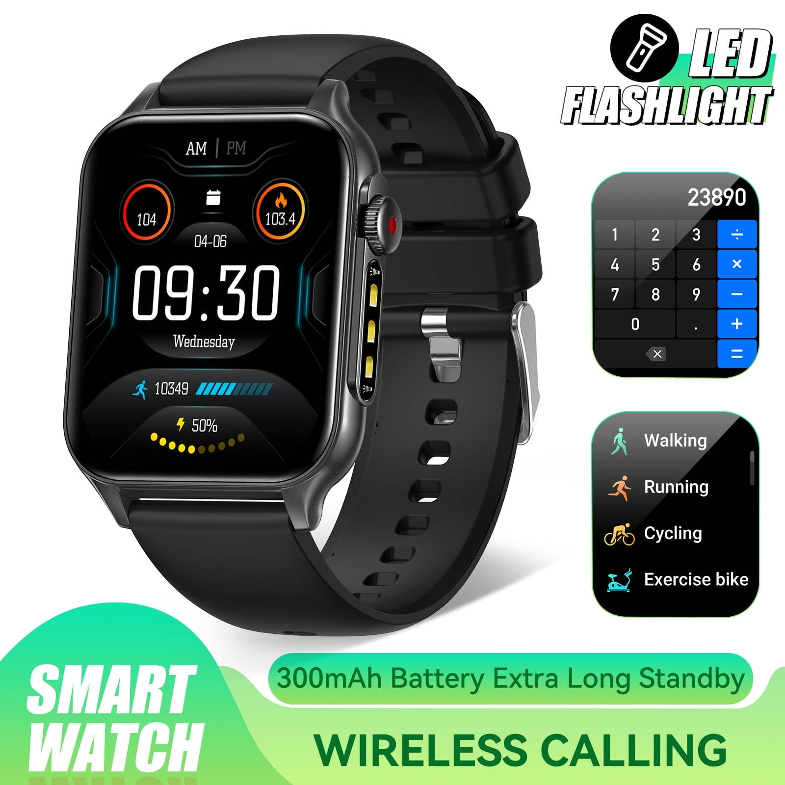 VOPOCO P6P 1.96" HD Touch Screen 100+ Sports Modes Smart Watches for Men Women (Answer/Make Call) with LED Flashlight, Waterproof Fitness Tracker for iOS Android