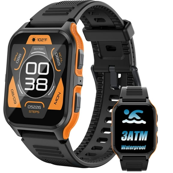 VOPOCO P73 3ATM Waterproof 1.83'' Rugged Smart Watch for Men Outdoor Fitness Tracker Smartwatches for iOS Android, 1pc, Orange